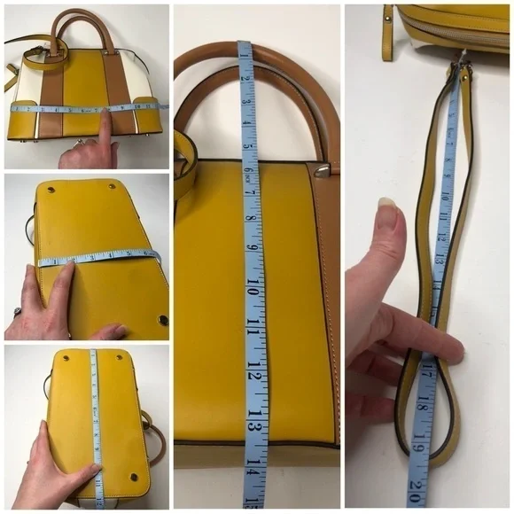 NEW Claudia Firenze Italian Color-block Leather Mustard Satchel Crossbody Purse - Picture 14 of 14